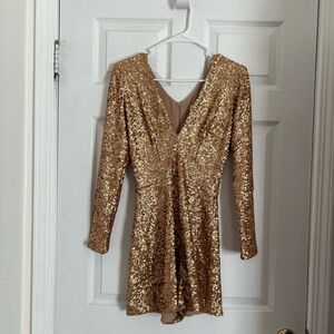 Gold Sequin Long Sleeve Dress